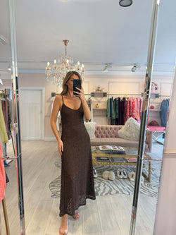 HAZEL LINED LACE MAXI DRESS BROWN