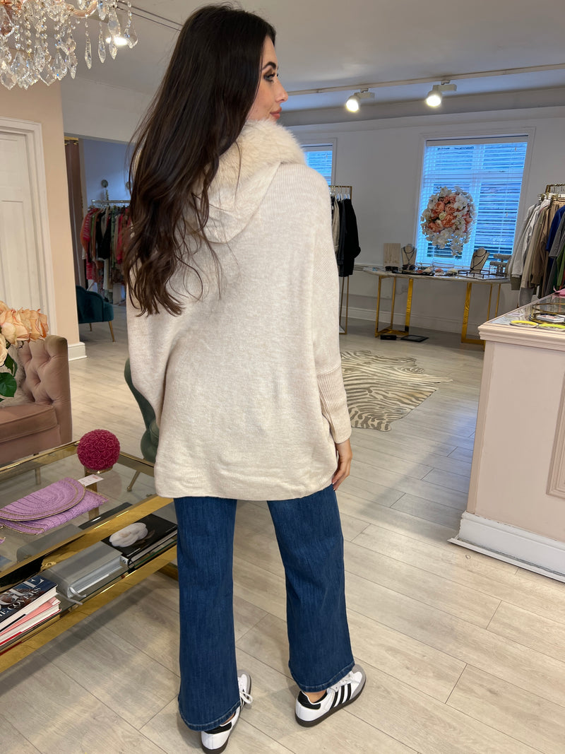 LILY FAUX FUR TRIM CARDIGAN CREAM