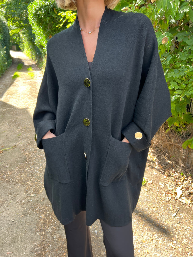DULCE BLACK LONG SLEEVE KNIT GOLD BUTTON CARDI