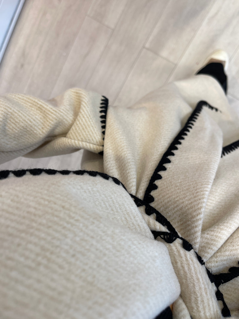 MABEL CONTRAST STITCH WRAP JACKET STONE