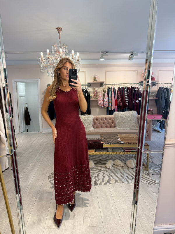 JOELLE KNIT PEARL DRESS BURGUNDY