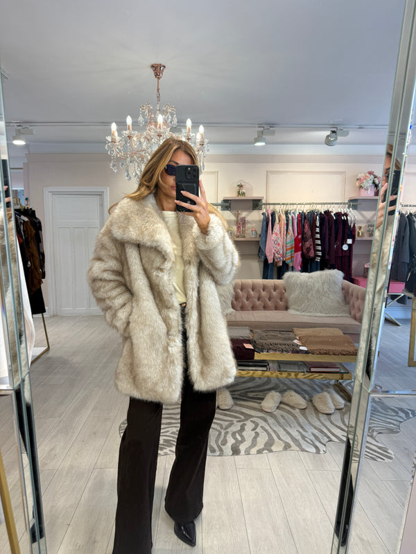 LOUISE FAUX FUR JACKET CREAM BEIGE MIX