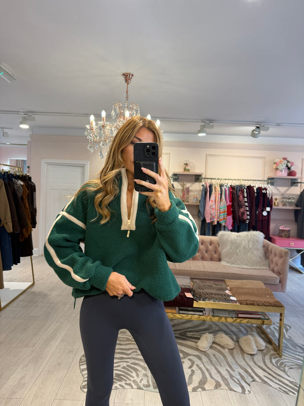LULU 1/4 ZIP UP FLEECE GREEN