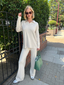SOLENE BEIGE KNITTED TROUSER SET