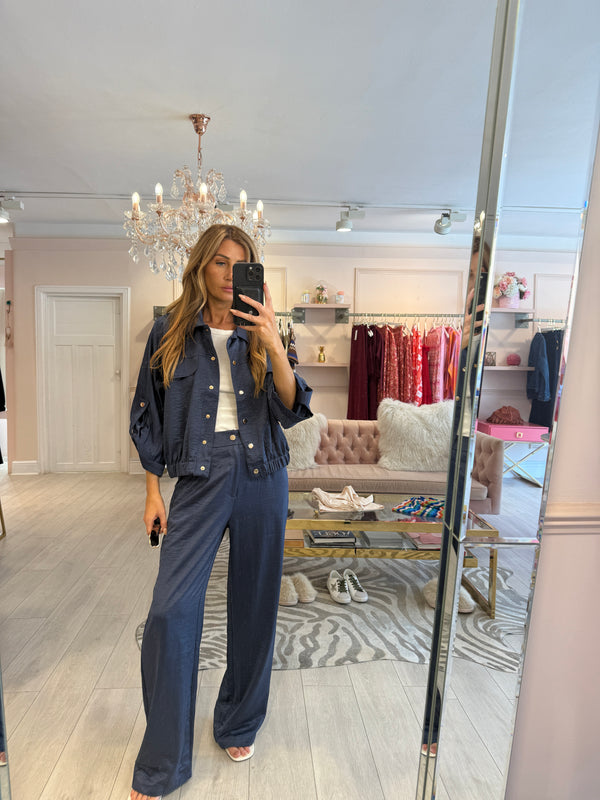 IMOGEN SATIN FINISH JACKET & TRS SET NAVY