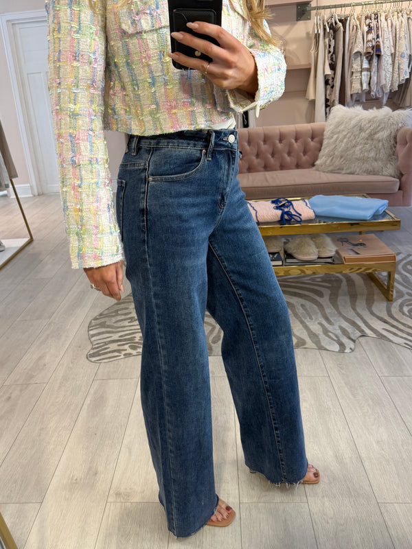 CHER RAW HEM DARK WASH JEANS