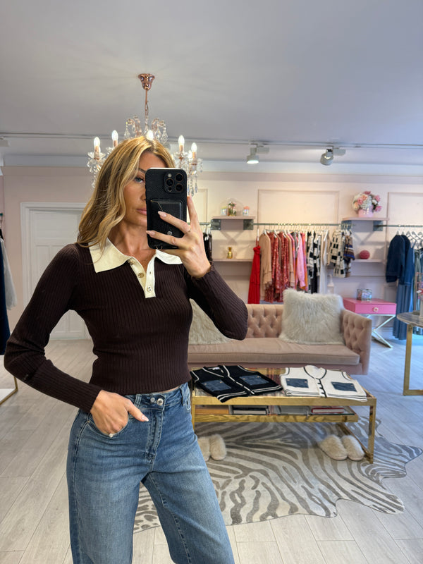 BELLA FINE KNIT TOP BROWN