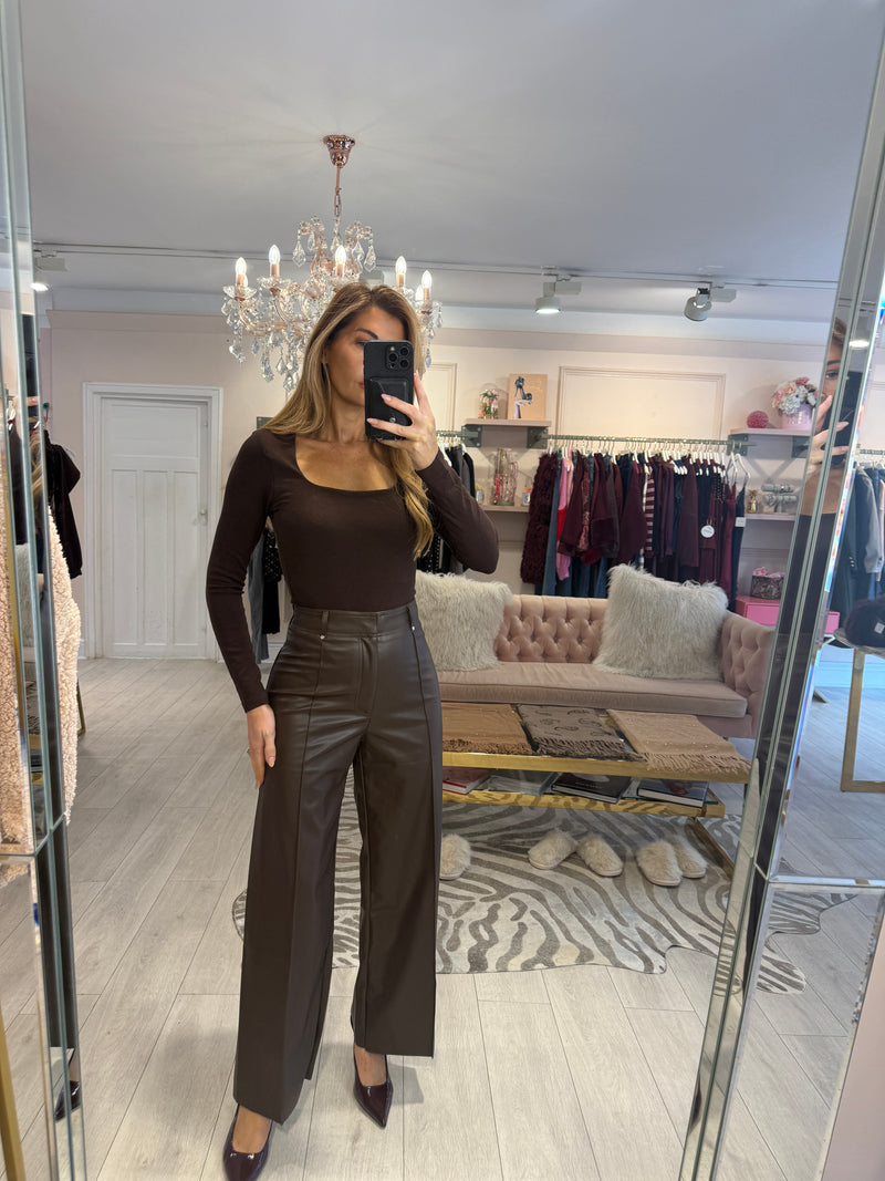 FRANCES FAUX LEATHER TROUSERS BROWN