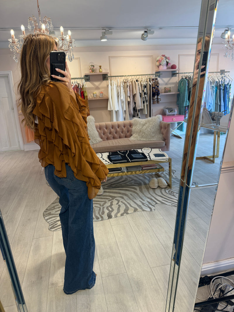 DOLLY FRILL BLOUSE BROWN