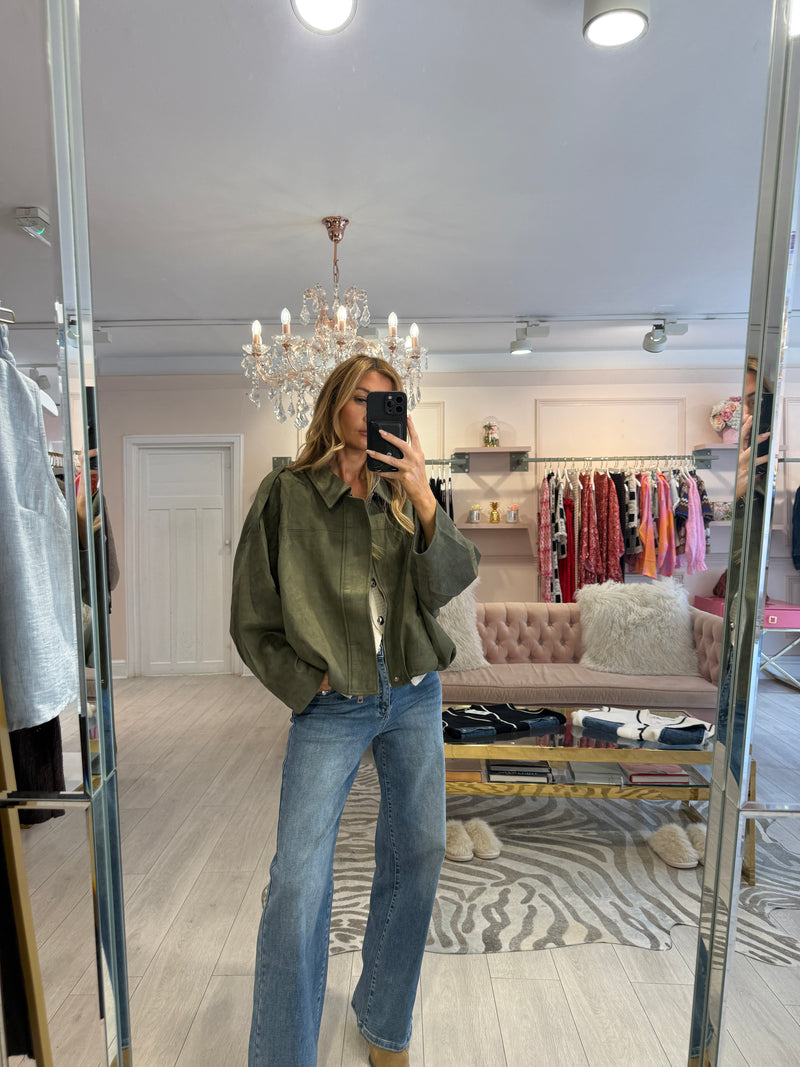 NEVE FAUX SUEDE BOMBER JACKET KHAKI
