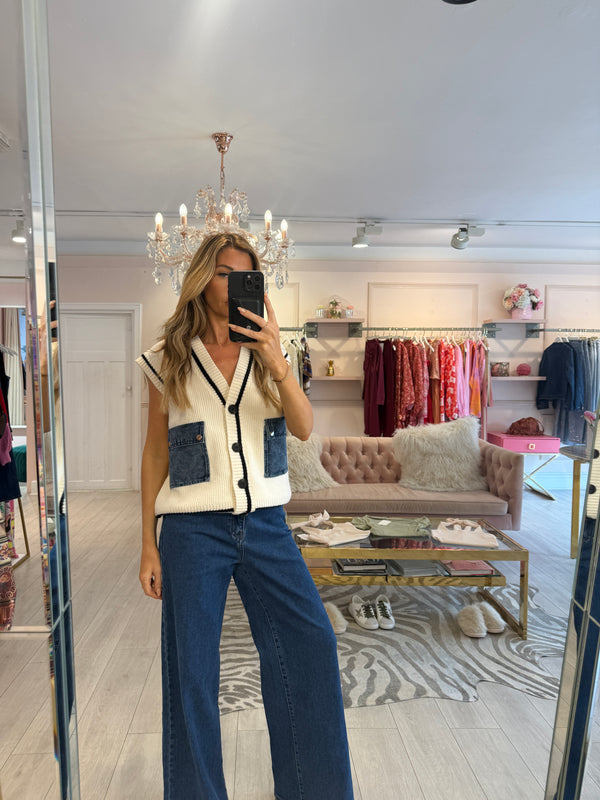HEIDI DENIM POCKET WAISTCOAT WHITE