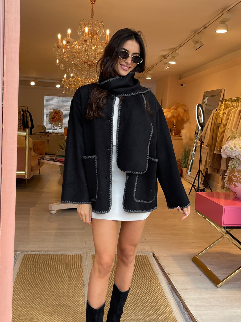 VICTORIA BLACK STITCH CONTRAST JACKET WITH SCARF