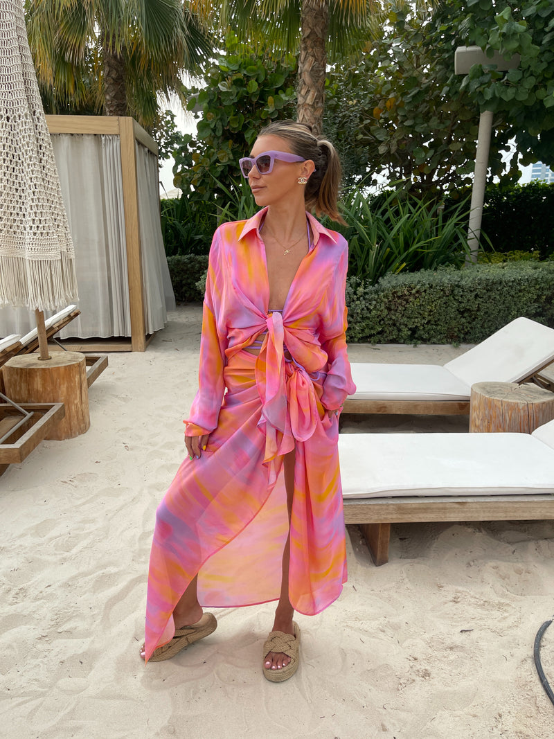 EBA. MALIBU BEACH PINK/PURPLE TOP & SARONG SET