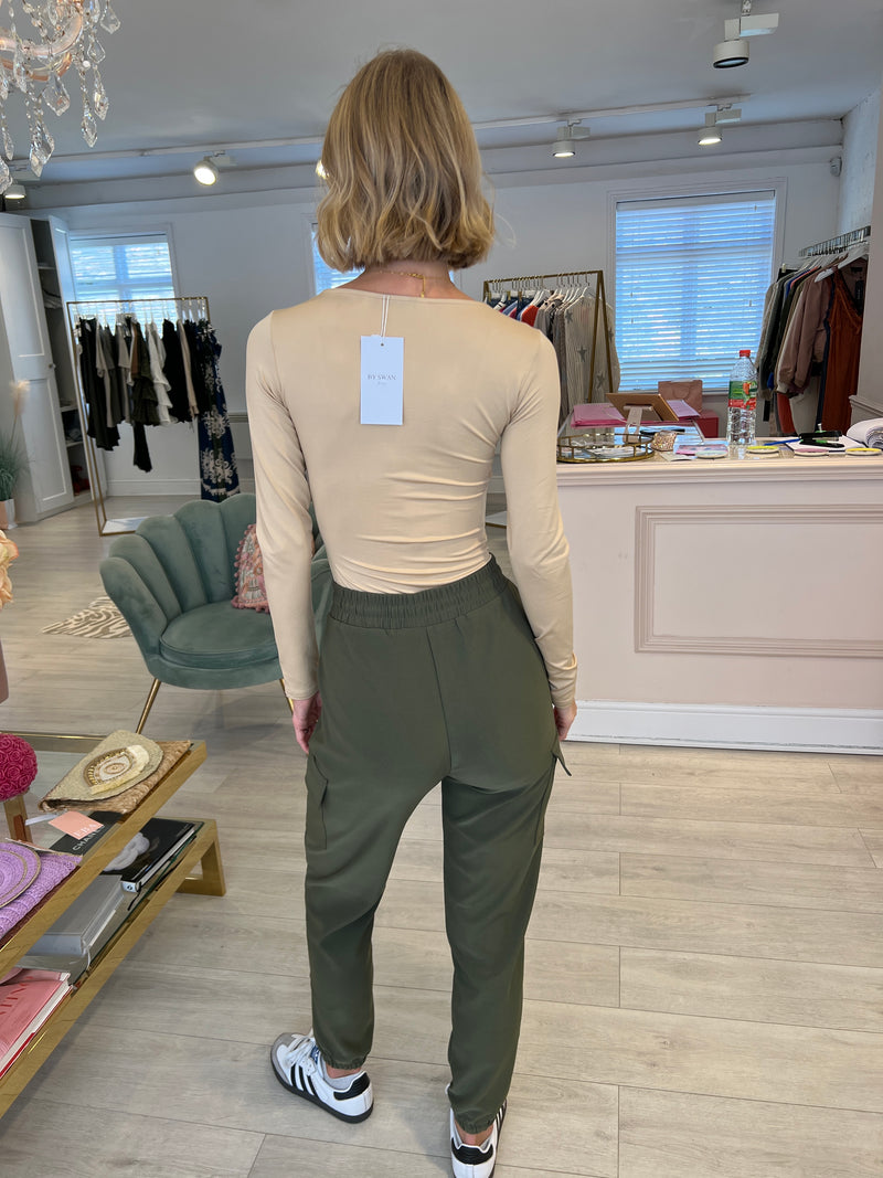 BEIGE STRETCH LONG SLEEVED BODYSUIT