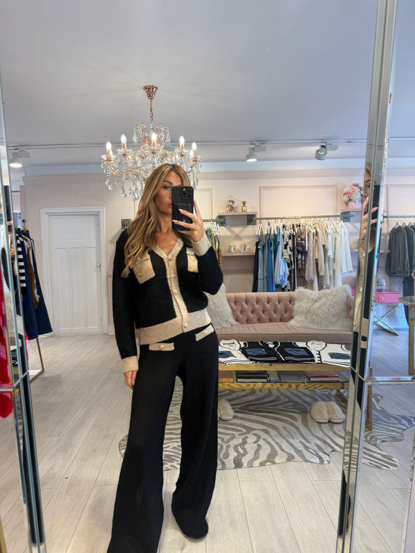 MELANIE GOLD BUTTON KNIT SET BLACK