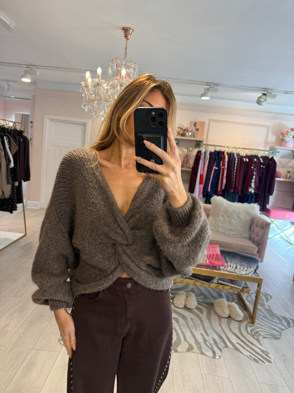 PENELOPE FRONT KNOT JUMPER MOCHA