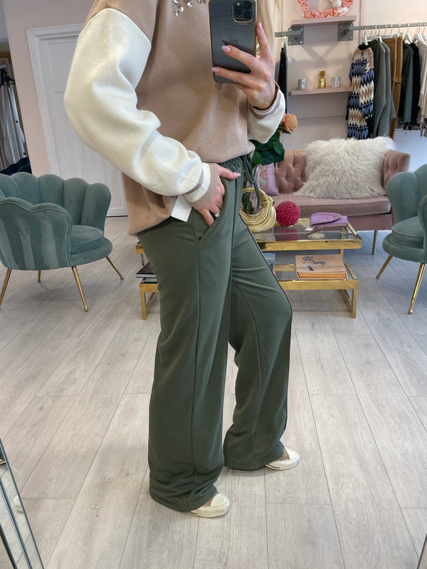 ANDI JERSEY WIDE LEG TROUSER IN KHAKI