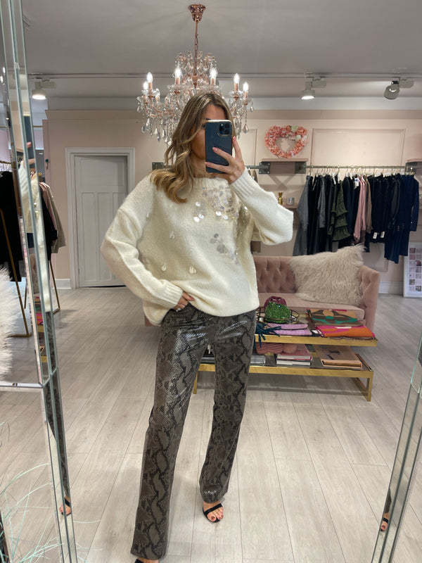 LISA SCATTERED SEQUIN JUMPER CREAM
