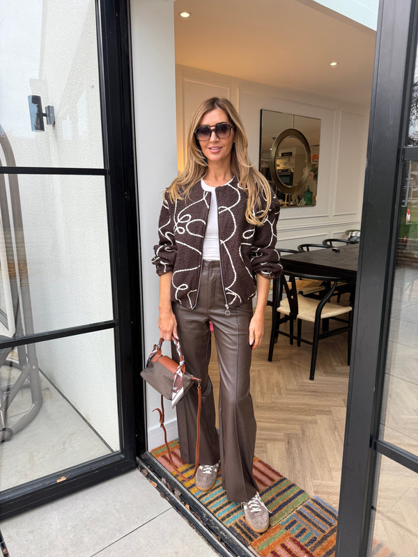 HAYLEY EMBROIDERED BOUCLE BOMBER BROWN