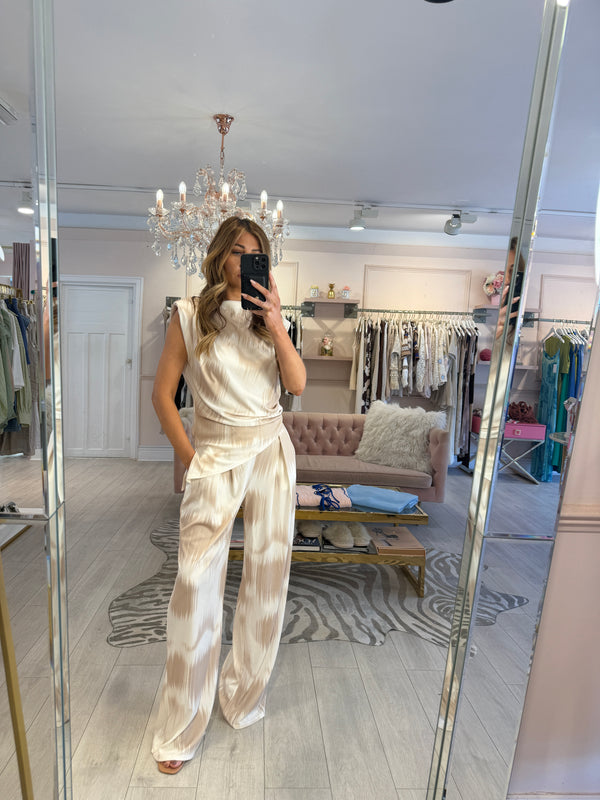ALANA TOP & TROUSER SET PRINTED BEIGE