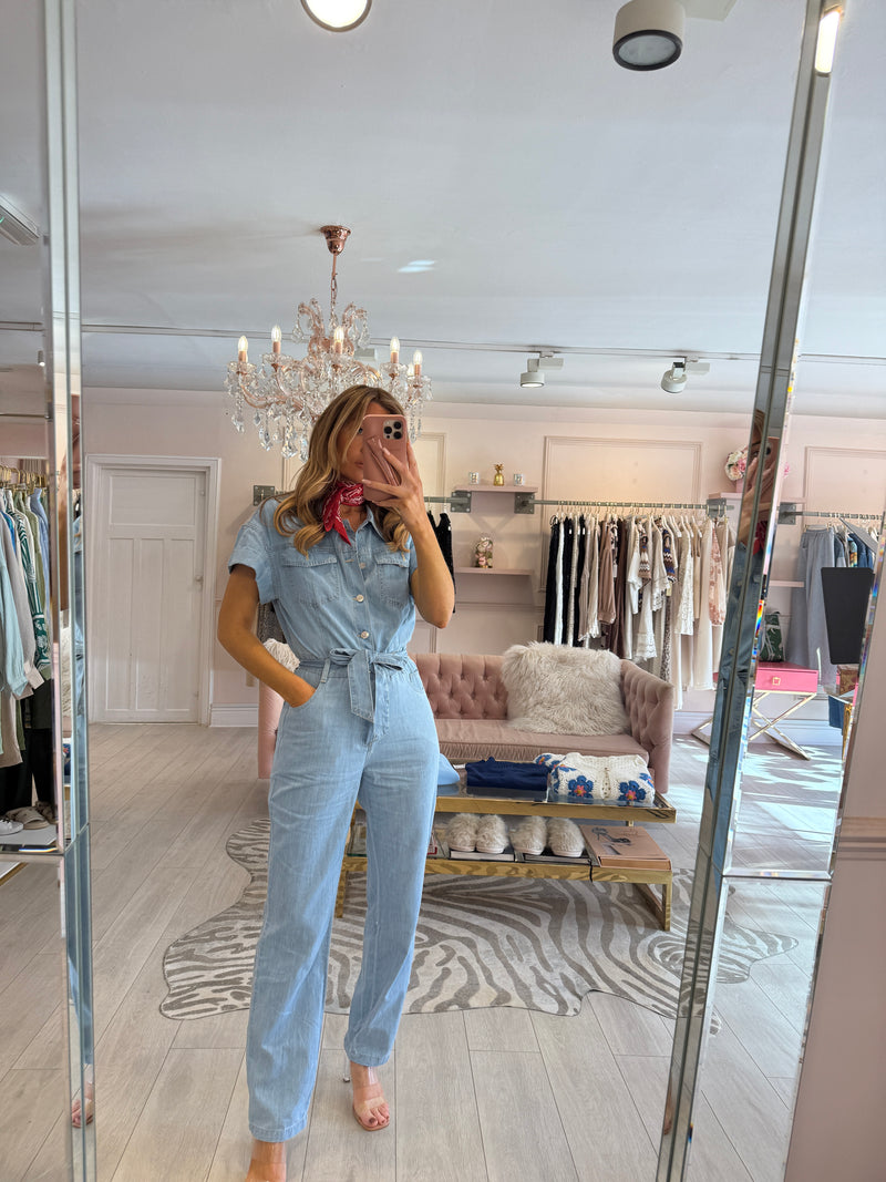 LUCY TIE BELT DENIM JUMPSUIT