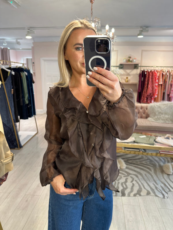 IVI FRILL CHOCOLATE BLOUSE