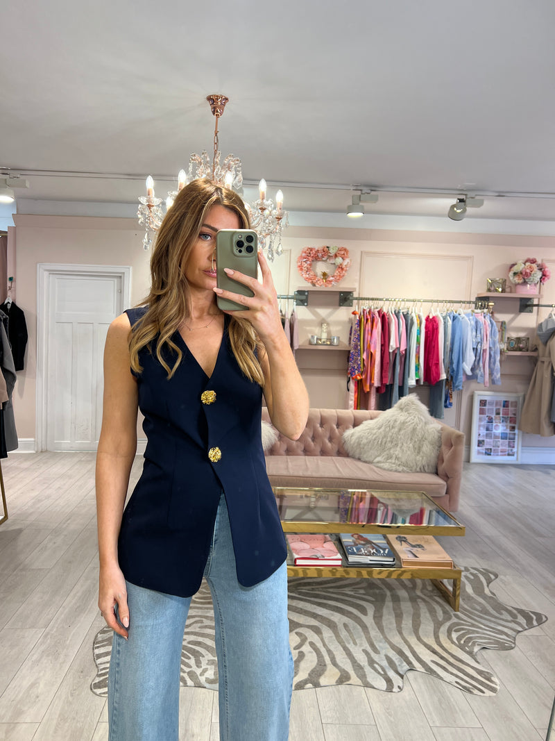 TIFFANY GOLD BUTTON TAILORED WASTCOAT NAVY