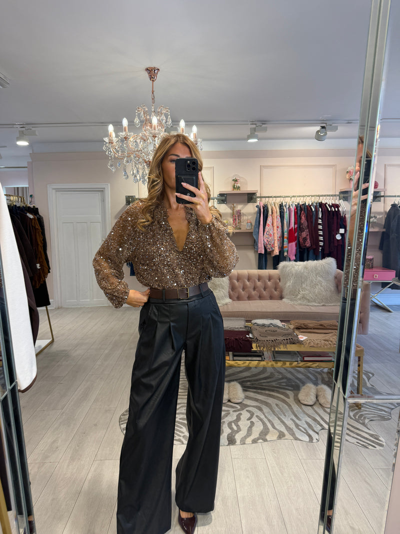 AMAYA GOLD SEQUIN CROCHET KNIT TOP