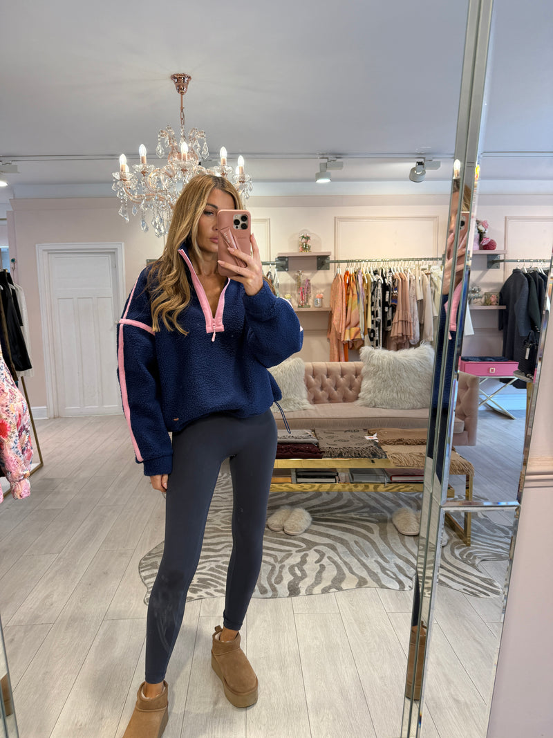 LULU 1/4 ZIP UP FLEECE NAVY