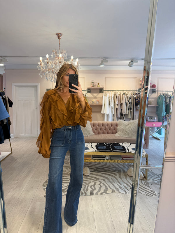 DOLLY FRILL BLOUSE BROWN