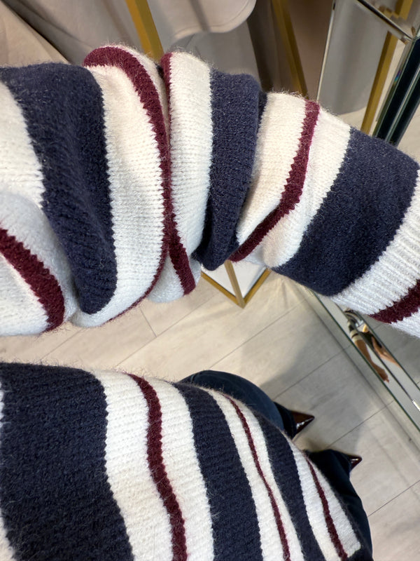 CLAUDIA STRIPE KNIT CARDIGAN NAVY