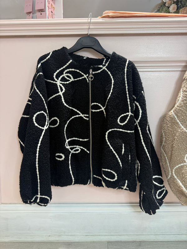 HAYLEY EMBROIDERED BOUCLE BOMBER  BLACK