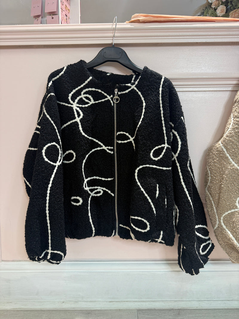 HAYLEY EMBROIDERED BOUCLE BOMBER  BLACK