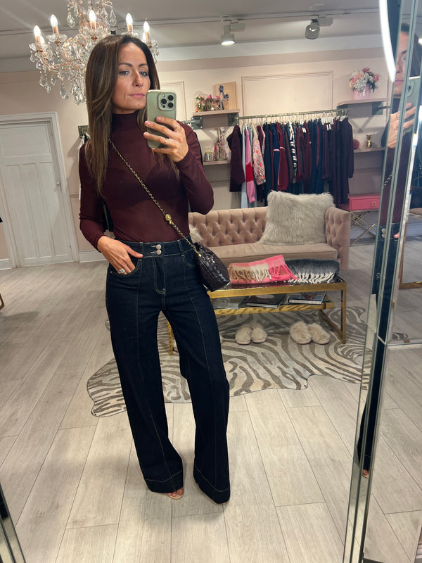 FLORENCE HIGH NECK MESH BODYSUIT BURGUNDY