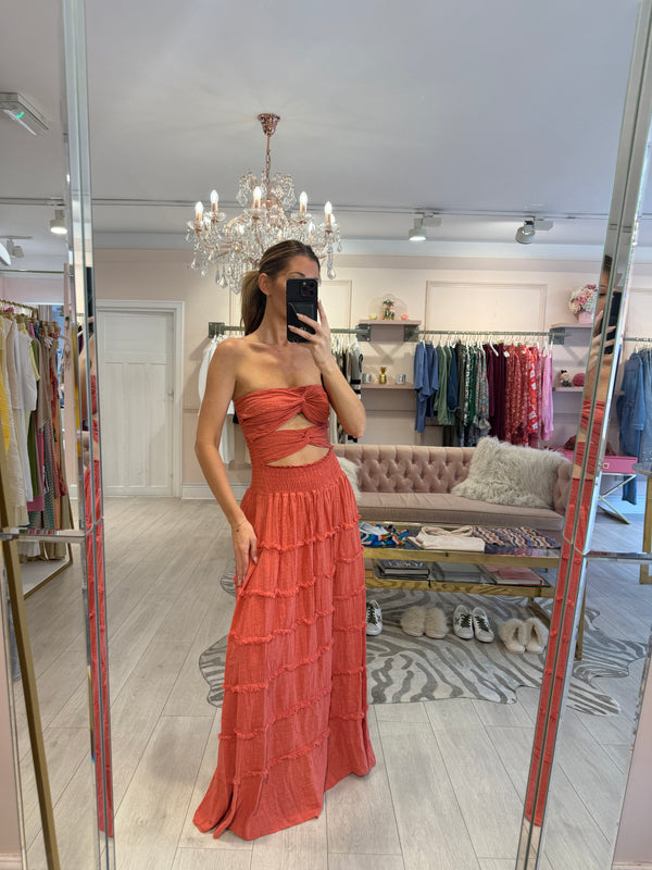 LOTTIE LINEN BANDEAU MAXI DRESS RUST