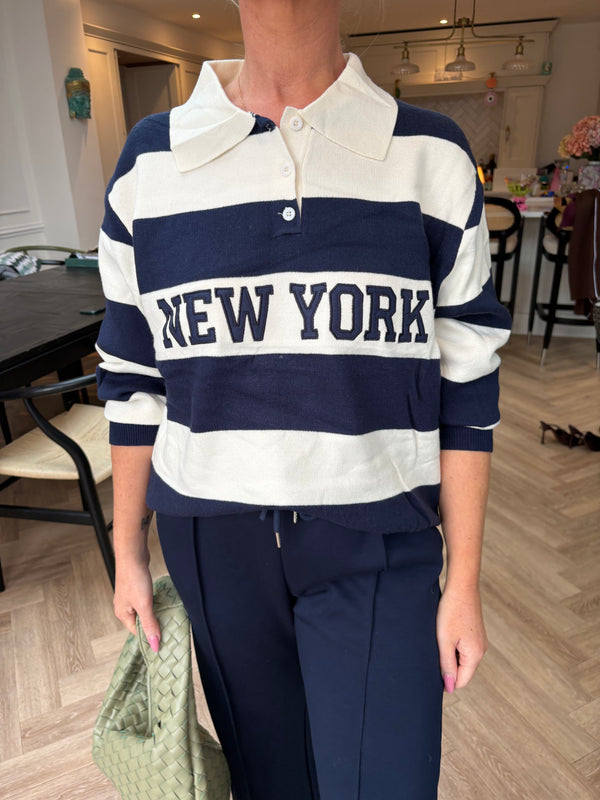 NEW YORK STRIPE JUMPER & JOGGER SET NAVY