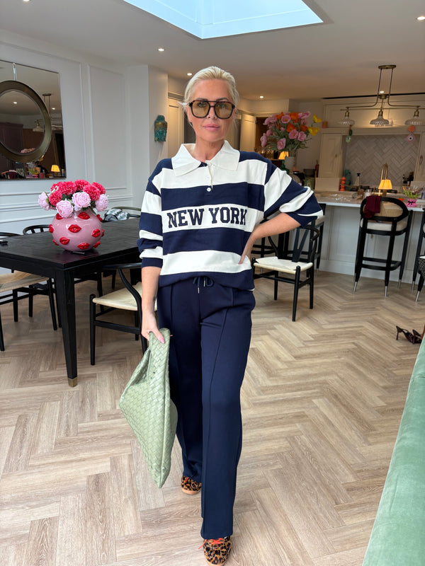 NEW YORK STRIPE JUMPER & JOGGER SET NAVY