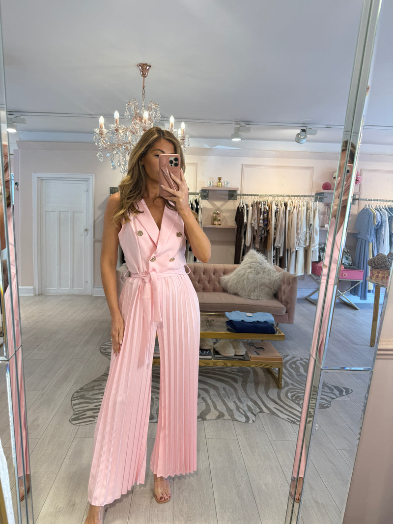 CHLOE PLEATED WIDE LEG BLAZER JUMPSUIT