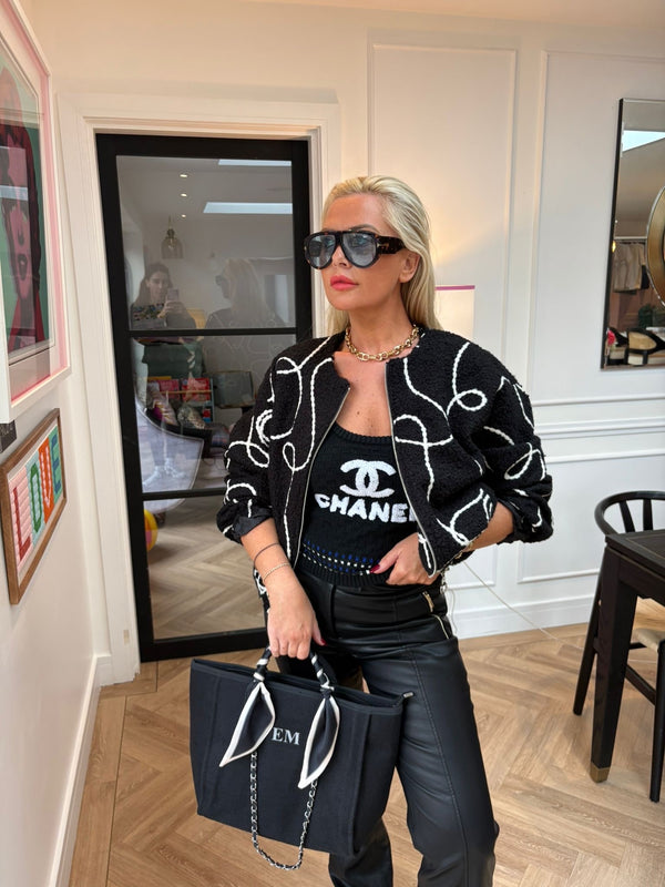 HAYLEY EMBROIDERED BOUCLE BOMBER  BLACK