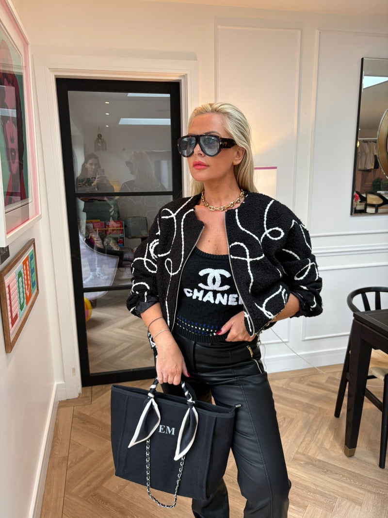 HAYLEY EMBROIDERED BOUCLE BOMBER  BLACK