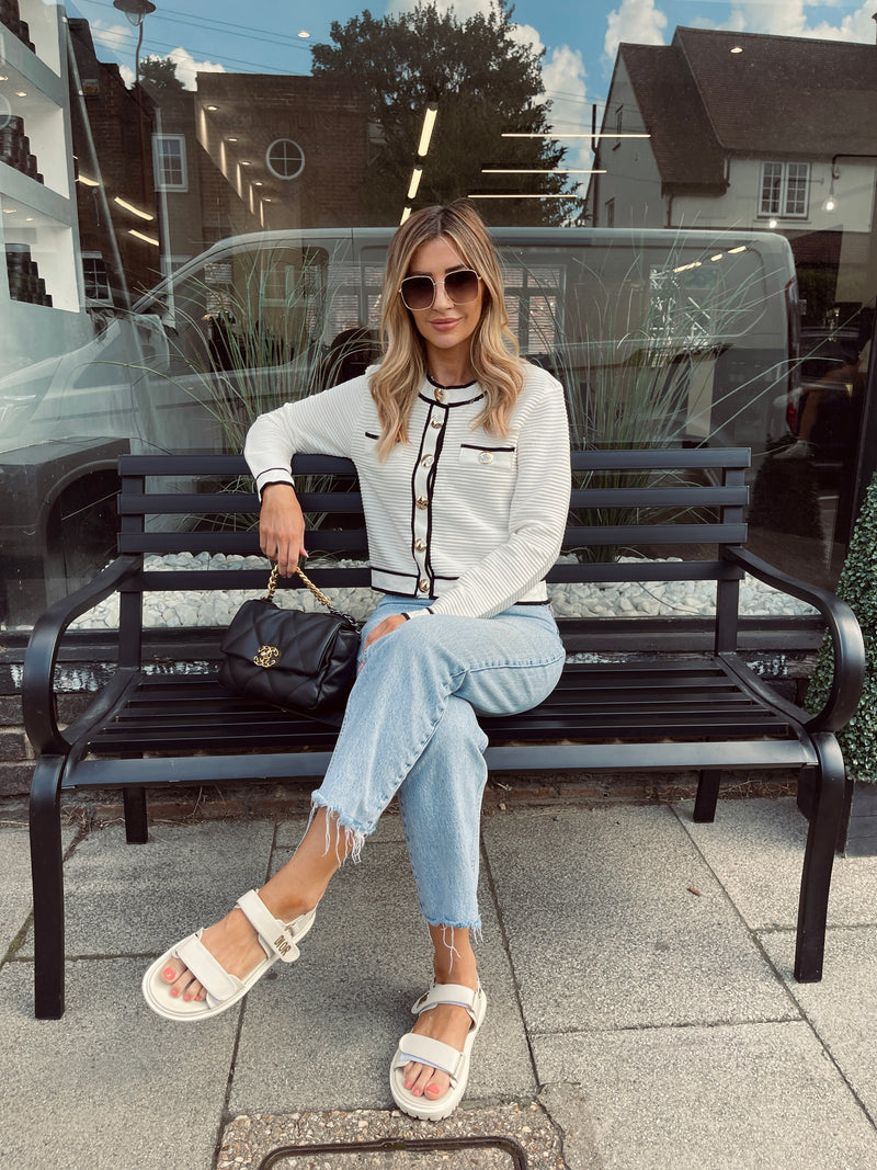 VIVIENNE WHITE CARDIGAN WITH GOLD BUTTONS
