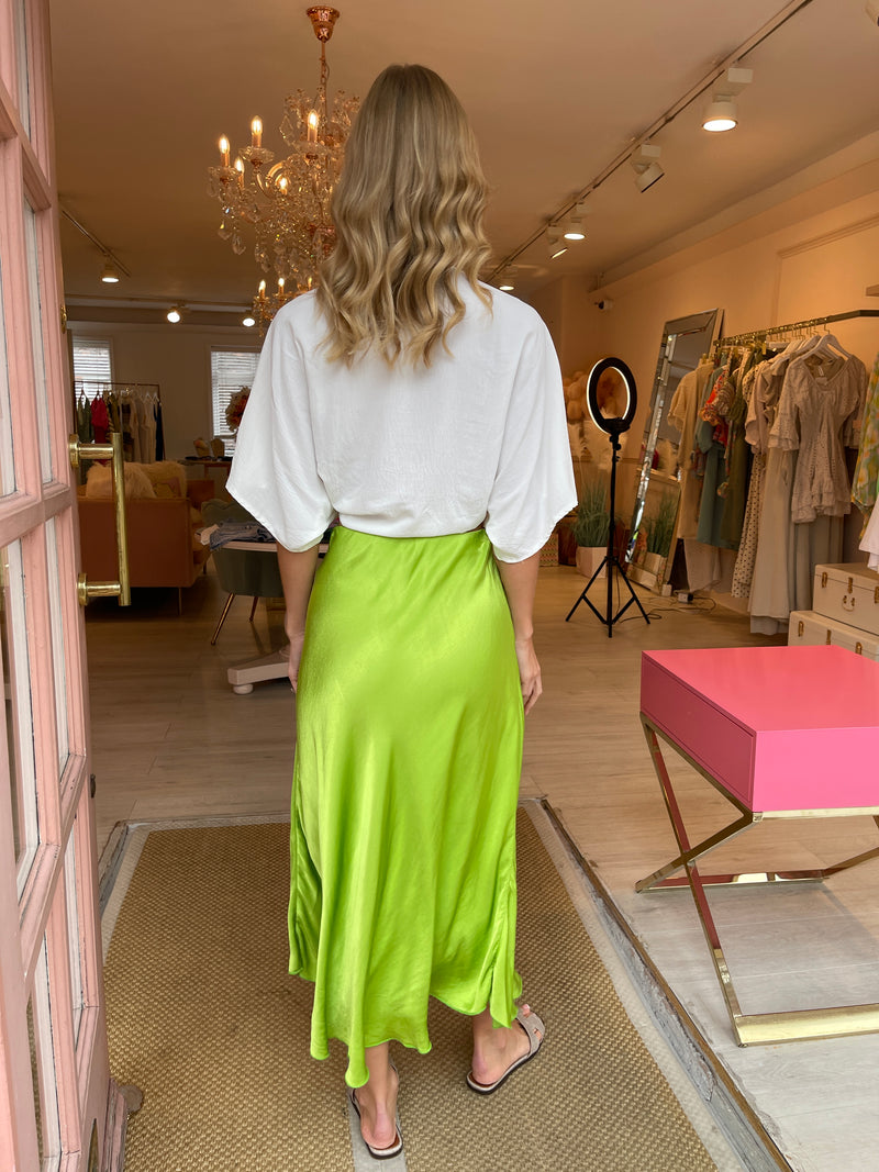 GREEN SATIN MIDI SKIRT