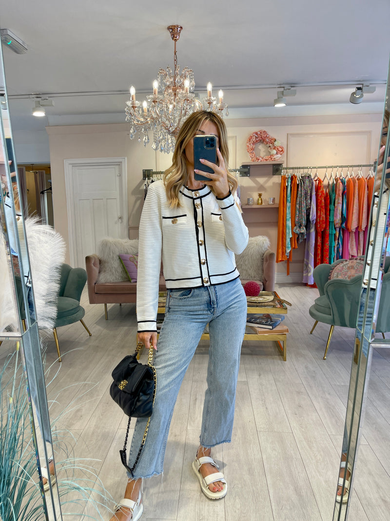 VIVIENNE WHITE CARDIGAN WITH GOLD BUTTONS