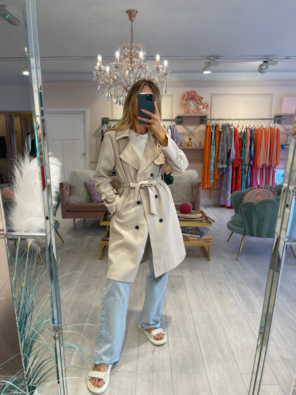 CARRIE BEIGE DOUBLE BREASTED TRENCH COAT