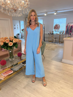 MOLLIE BLUE TIE SHOULDER WIDE LEG JUMPSUIT