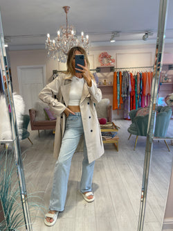 CARRIE BEIGE DOUBLE BREASTED TRENCH COAT