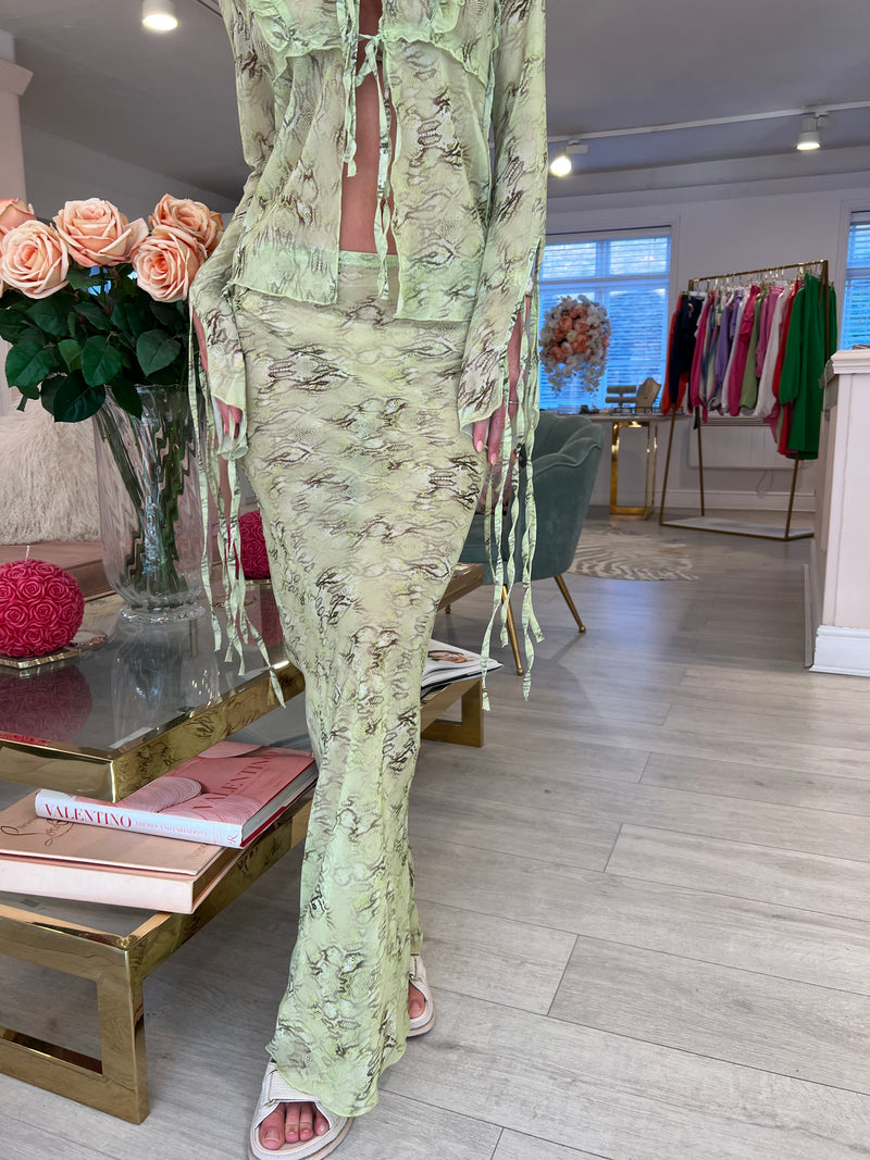 FIFI CHIFFON GREEN BLOUSE & SKIRT SET
