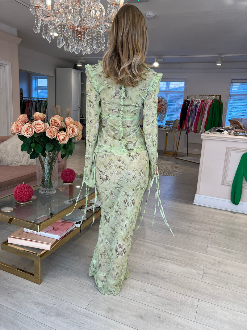 FIFI CHIFFON GREEN BLOUSE & SKIRT SET