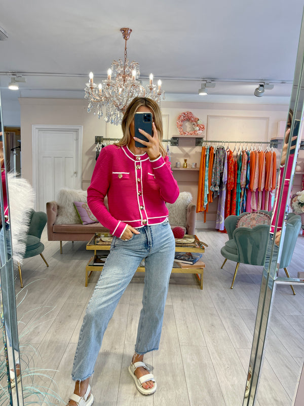 VIVIENNE PINK CARDIGAN WITH GOLD BUTTONS