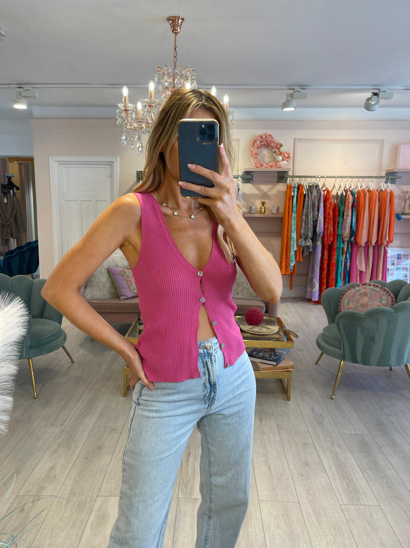 PINK RIBBED WAISTCOAT STYLE VEST TOP